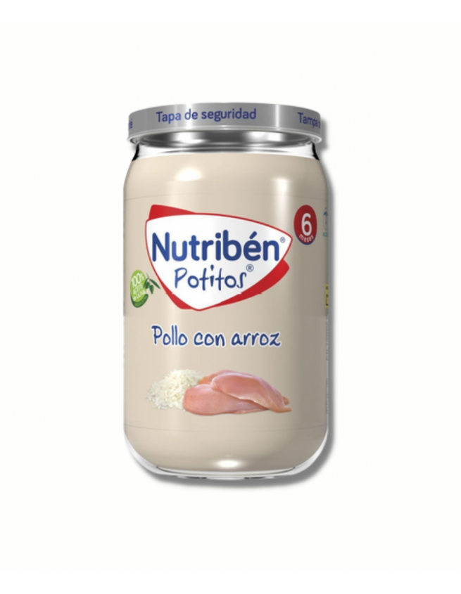 Nutriben Potitos Arroz Con Pollo Tarrito sin almidones 100% aceite de oliva  sin sal ni azúcares añadidos a partir de 6 meses 235 gr